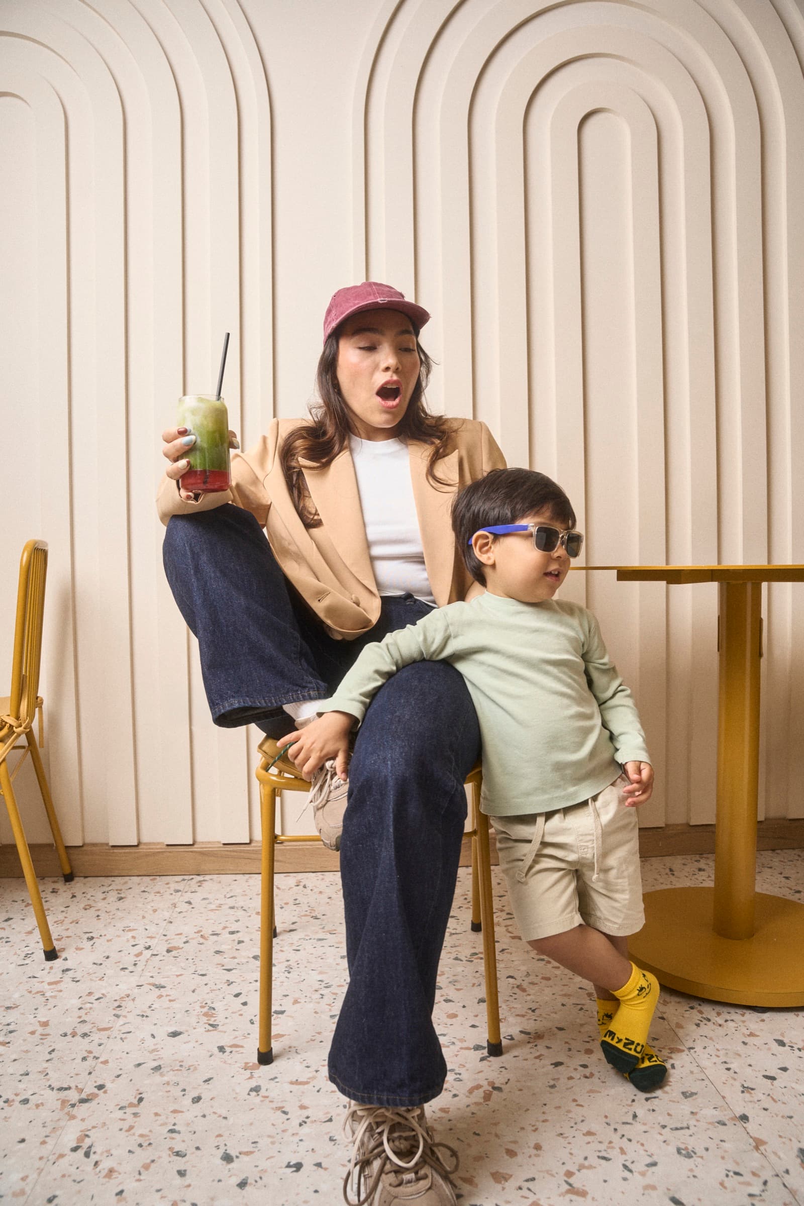 Parent and child in the café